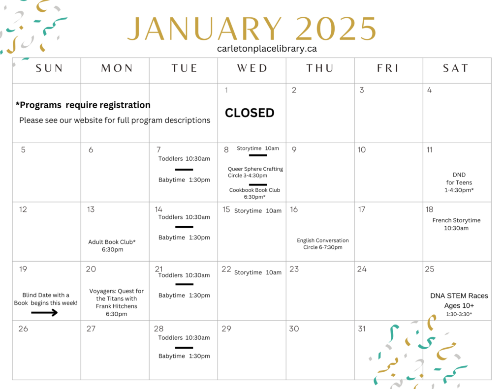 January 2025 program calendar